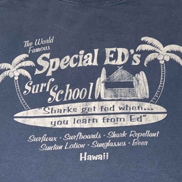Special ED’s Surf School Hawaii Blue Unisex Short Sleeve T-Shirt Colorwash LG - Picture 1 of 16